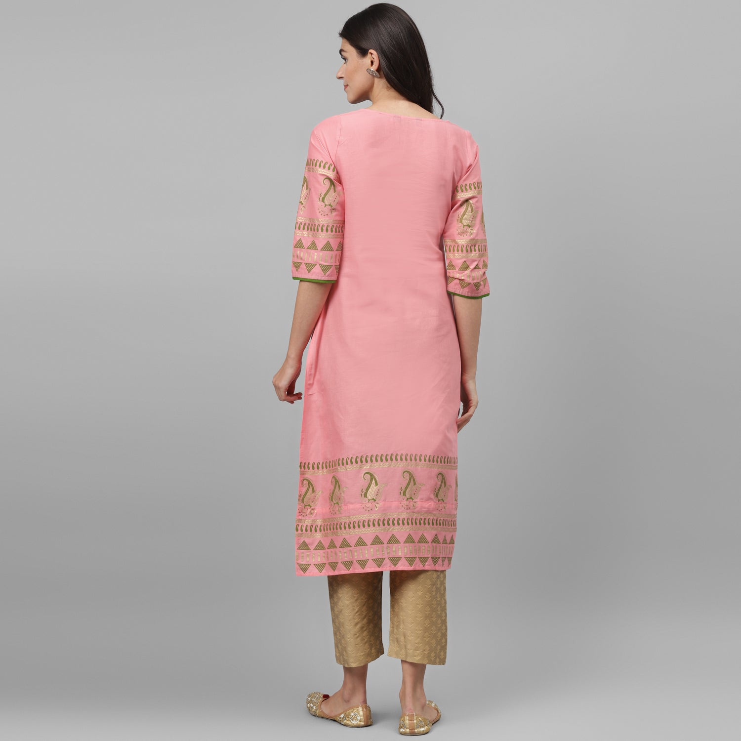Maai Rayon Hand Printed Kurta Peach - Distacart