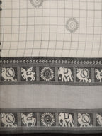 Sangria Black & Grey Ethnic Motifs Zari Pure Linen Saree - Distacart