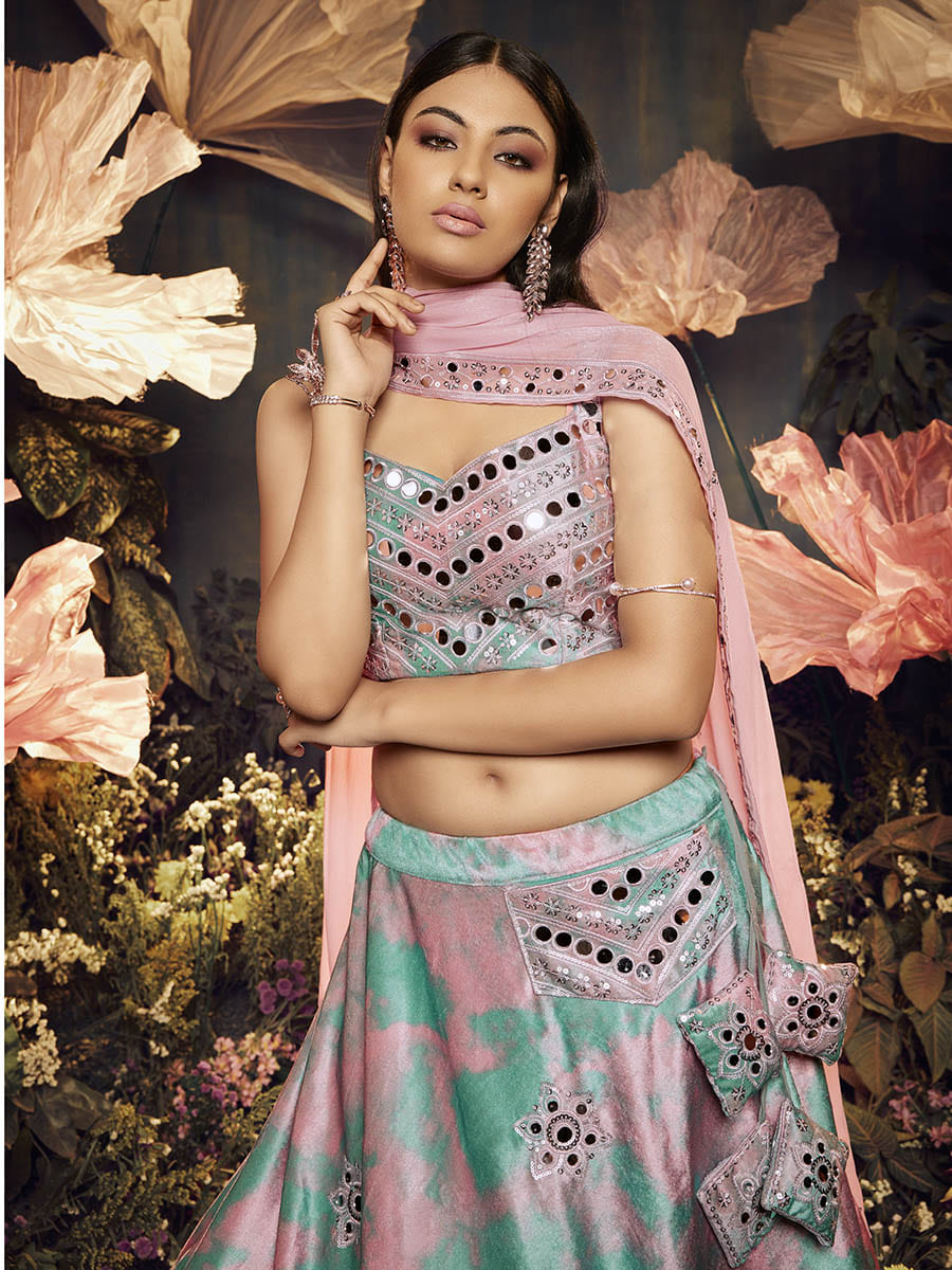 Myra Dusty Pink Velvet Embroidered Designer Lehenga