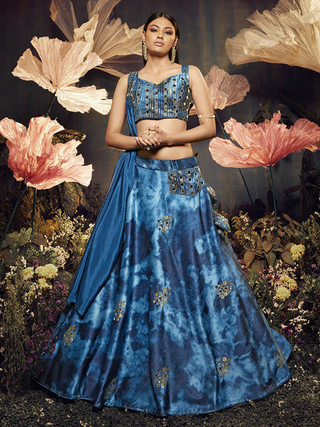 Myra Blue Velvet Embroidered Designer Lehenga