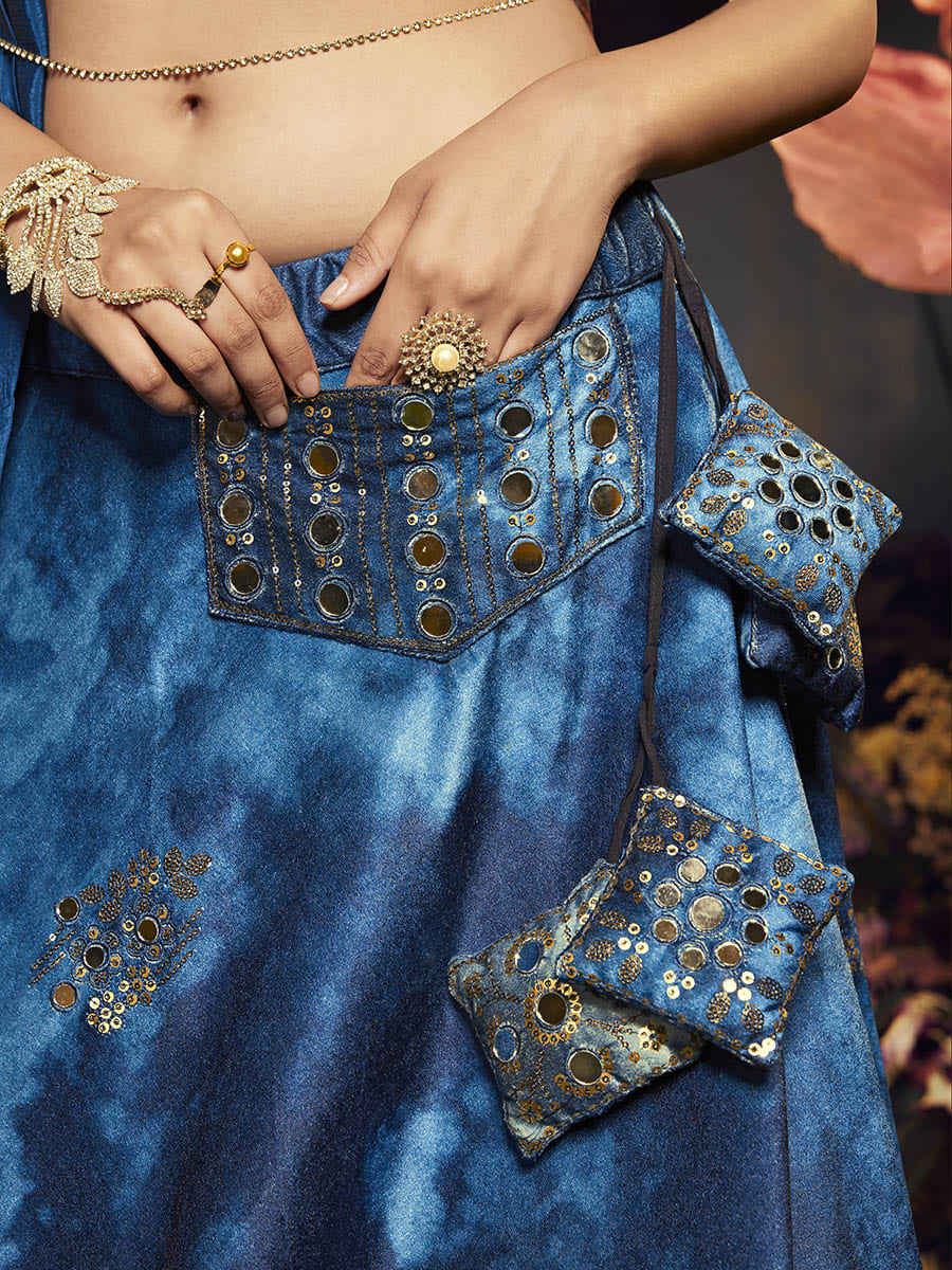Myra Blue Velvet Embroidered Designer Lehenga