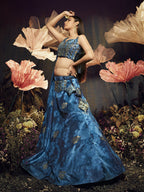 Myra Blue Velvet Embroidered Designer Lehenga