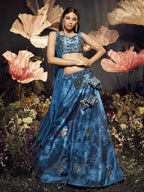 Myra Blue Velvet Embroidered Designer Lehenga