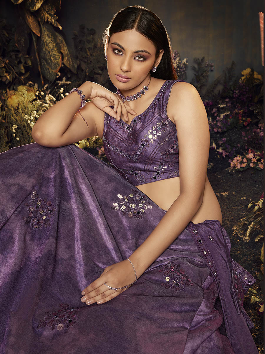 Myra Purple Velvet Embroidered Designer Lehenga
