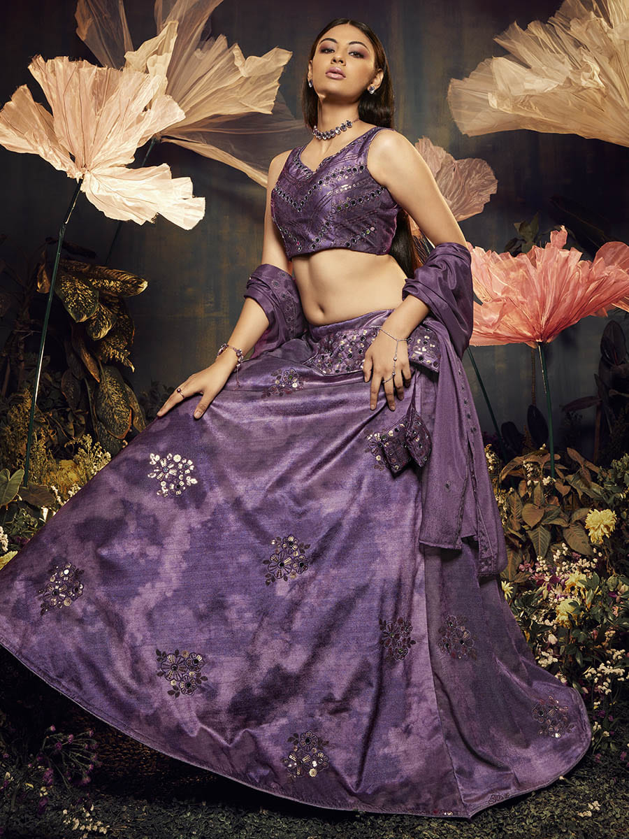 Myra Purple Velvet Embroidered Designer Lehenga