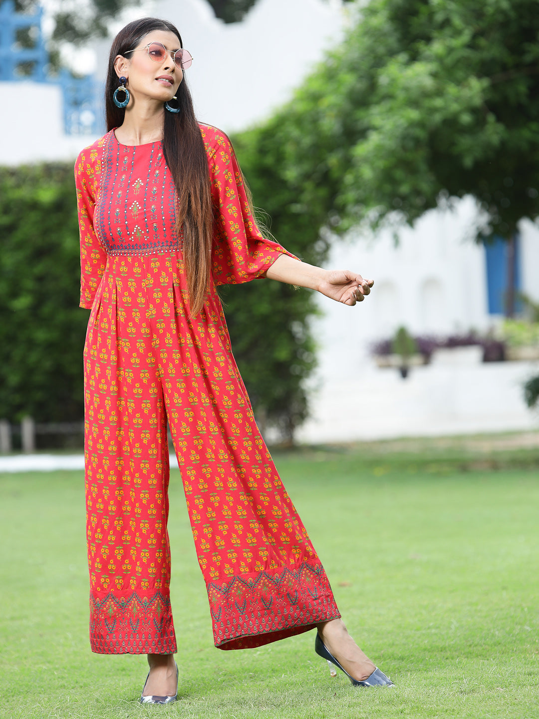 Juniper Women Coral Rayon Printed Regular Jumpsuit - Distacart