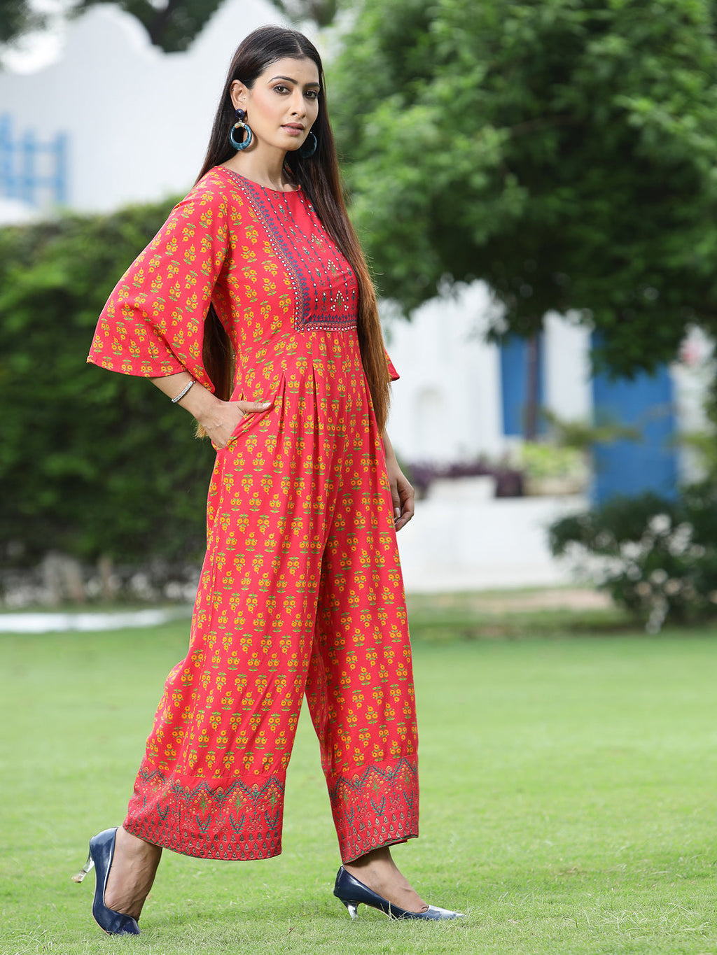 Juniper Women Coral Rayon Printed Regular Jumpsuit - Distacart