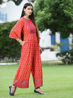 Juniper Women Coral Rayon Printed Regular Jumpsuit - Distacart