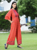 Juniper Women`s Coral Rayon Printed Regular Jumpsuit - Distacart
