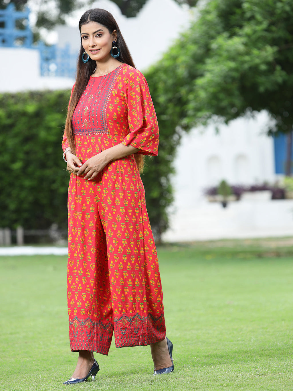 Juniper Women Coral Rayon Printed Regular Jumpsuit - Distacart