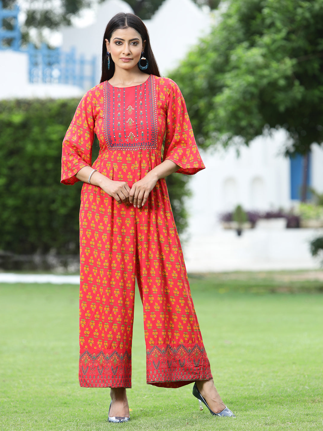Juniper Women Coral Rayon Printed Regular Jumpsuit - Distacart