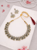 Tehzeeb Creations Luxurious Gold Polished White Colour Diamond Choker Necklace Set With Matching Earrings