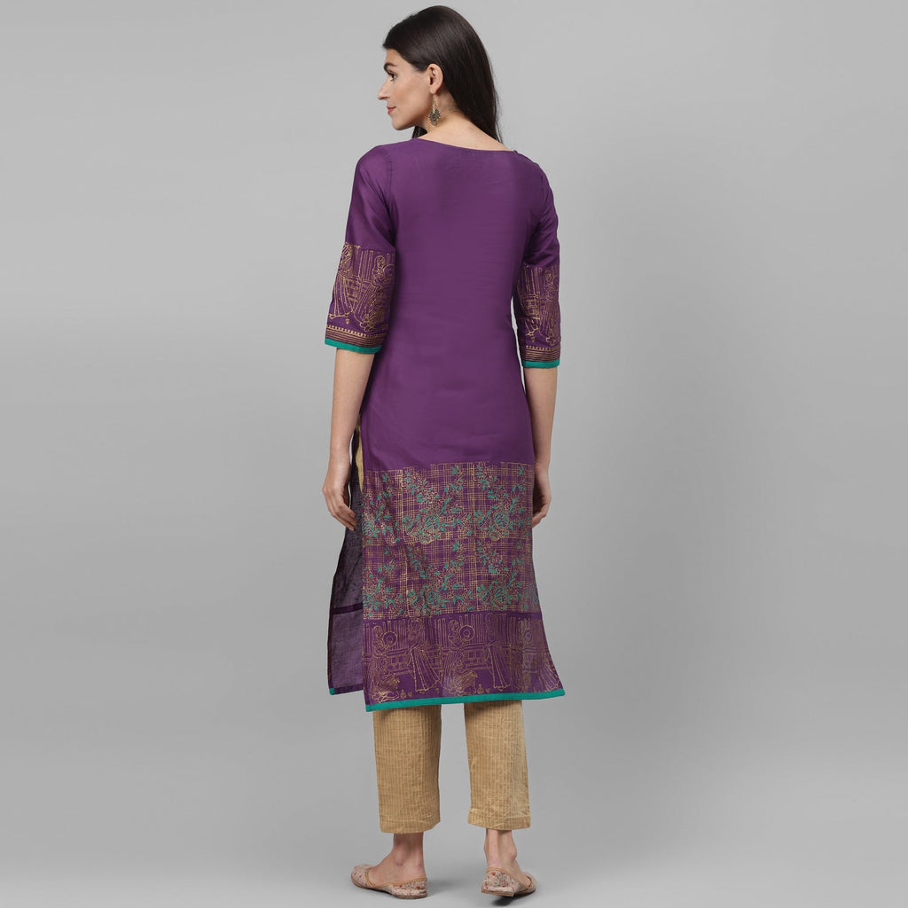 Maai Rayon Hand Printed Kurta Purple - Distacart