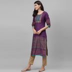 Maai Rayon Hand Printed Kurta Purple - Distacart