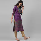 Maai Rayon Hand Printed Kurta Purple - Distacart