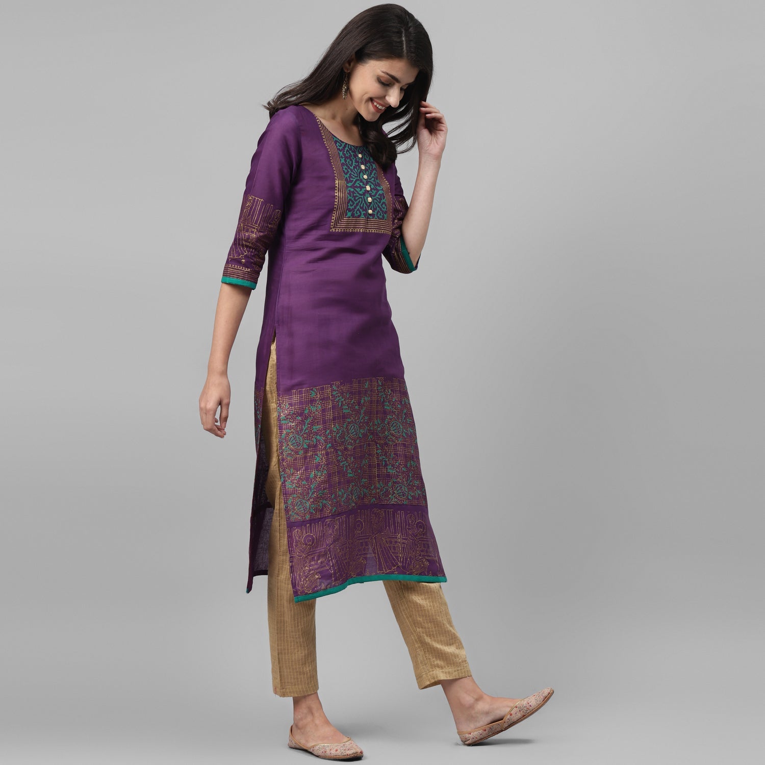 Maai Rayon Hand Printed Kurta Purple - Distacart