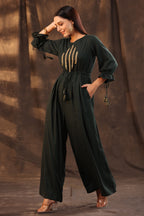 Juniper Women Jadegreen Rayon Slub Embroidered Regular Jumpsuit - Distacart