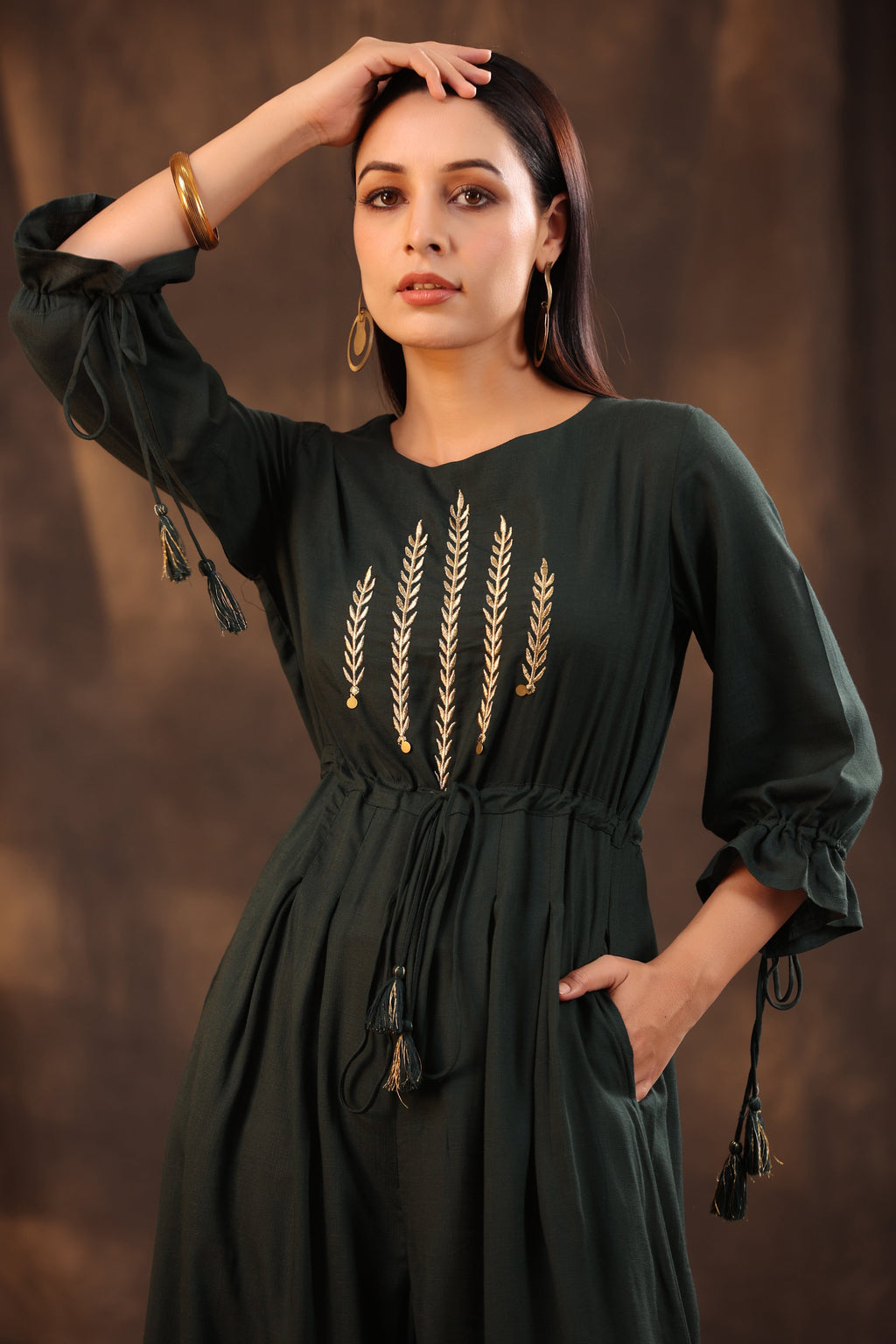 Juniper Women Jadegreen Rayon Slub Embroidered Regular Jumpsuit - Distacart