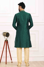 Raivat Ethnic Art Banarasi Silk Thread Work Kurta Pajama In Green Colour