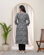 Vaasva Black Floral Cotton Printed Gathered Kurti