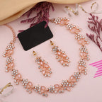 Tehzeeb Creations Brass, Stone, Crystal, Stainless Steel Gold-Polished Pink Jewel Set