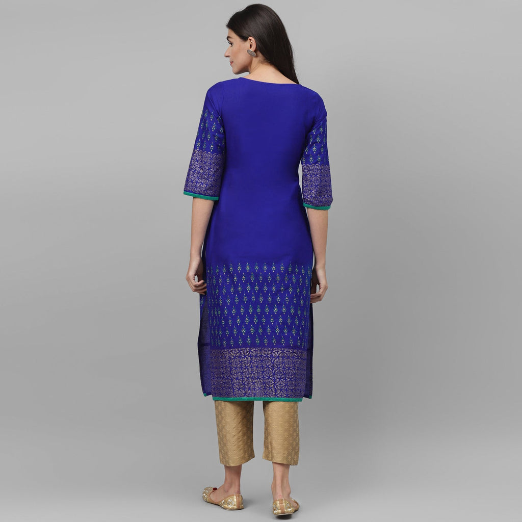 Maai Rayon Hand Printed Kurta Blue - Distacart