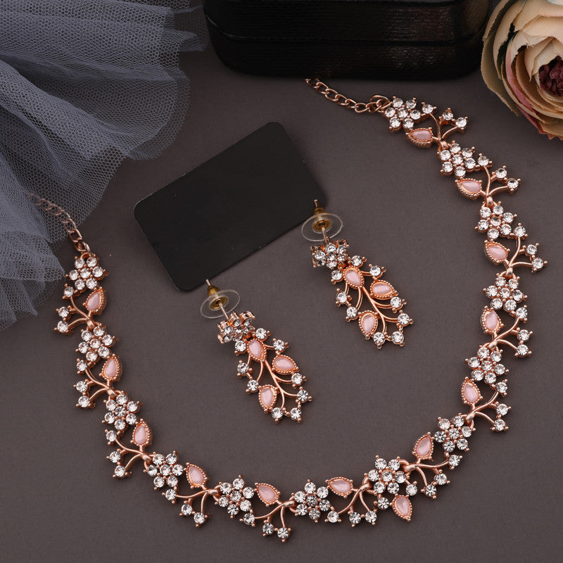 Tehzeeb Creations Brass, Stone, Crystal, Stainless Steel Gold-Polished Pink Jewel Set