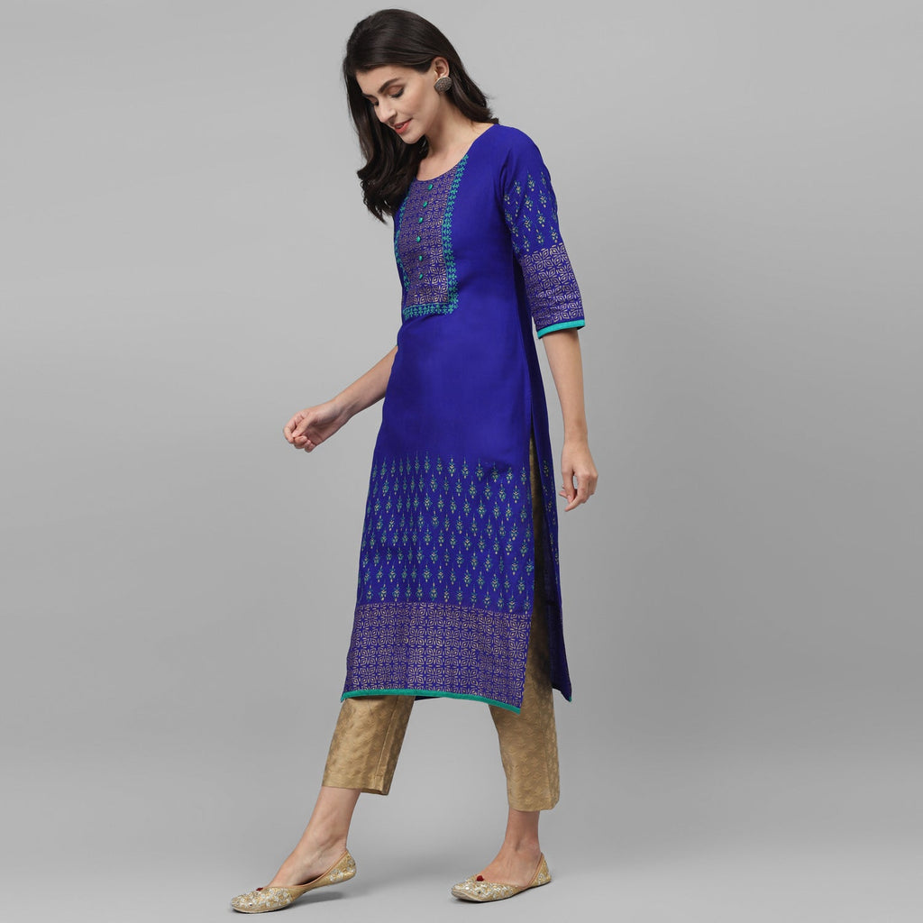 Maai Rayon Hand Printed Kurta Blue - Distacart