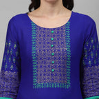 Maai Rayon Hand Printed Kurta Blue - Distacart