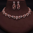 Tehzeeb Creations Brass, Stone, Crystal, Stainless Steel Gold-Polished Pink Jewel Set