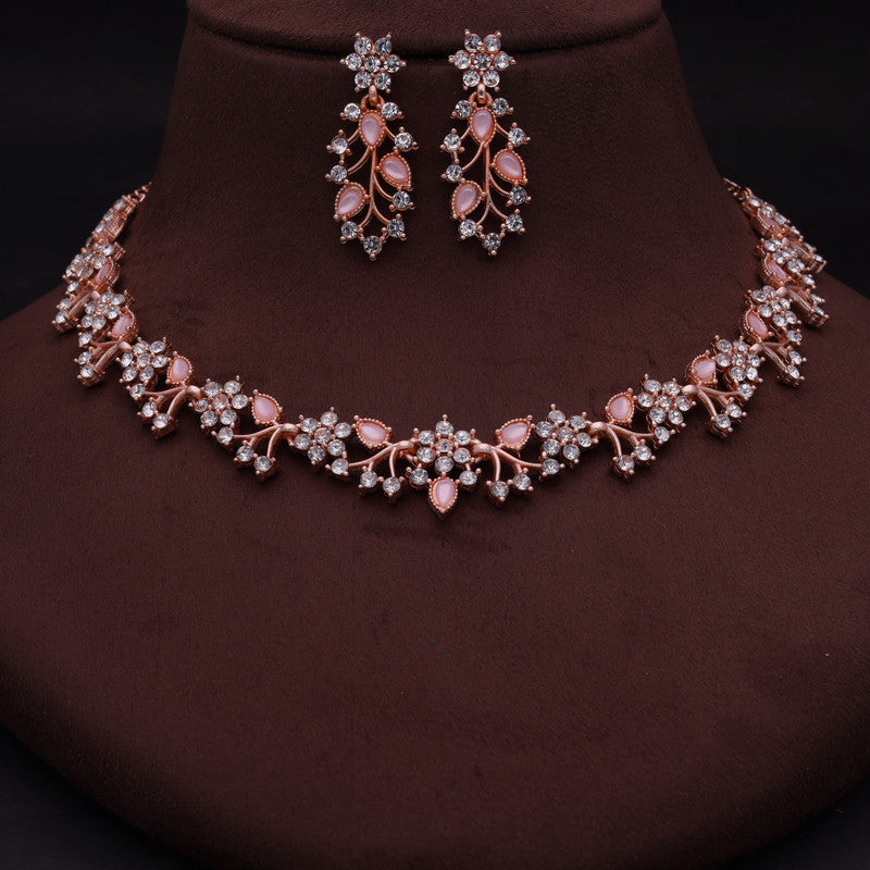 Tehzeeb Creations Brass, Stone, Crystal, Stainless Steel Gold-Polished Pink Jewel Set