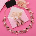 Tehzeeb Creations Brass, Stone, Crystal, Stainless Steel Gold-Polished Black Jewel Set