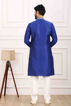 Raivat Ethnic Art Banarasi Silk Thread Work Kurta Pajama In Blue Colour