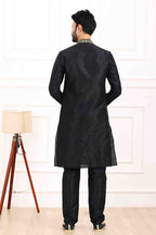 Raivat Ethnic Art Banarasi Silk Thread Work Kurta Pajama In Black Colour