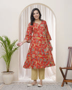 Vaasva Women Red Cotton Angrakha Kurta