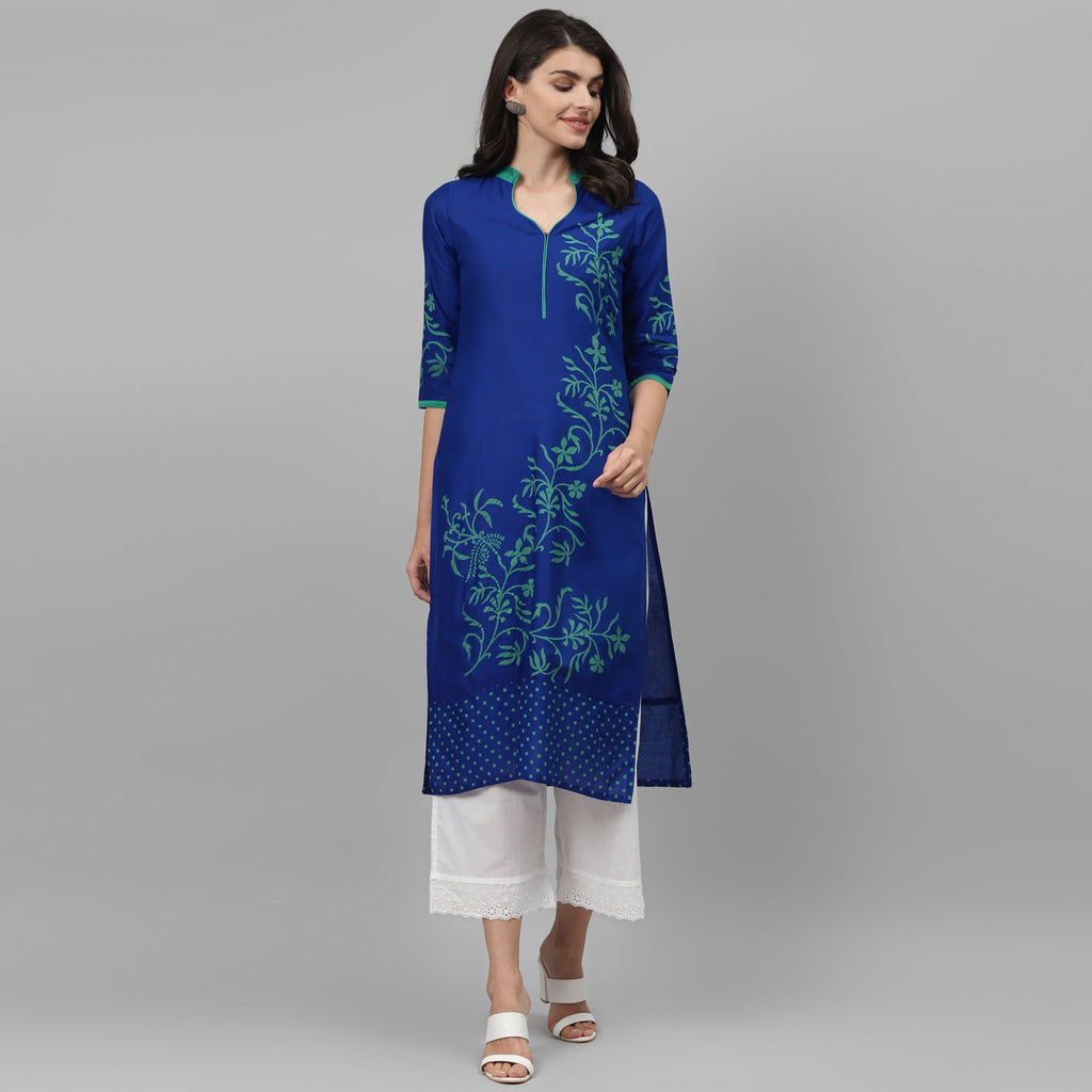 Maai Rayon Hand Printed Kurta Blue - Distacart