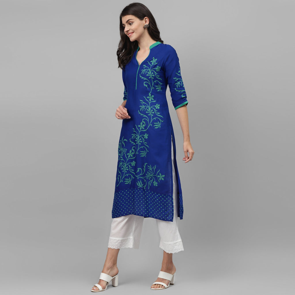 Maai Rayon Hand Printed Kurta Blue - Distacart
