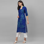 Maai Rayon Hand Printed Kurta Blue - Distacart