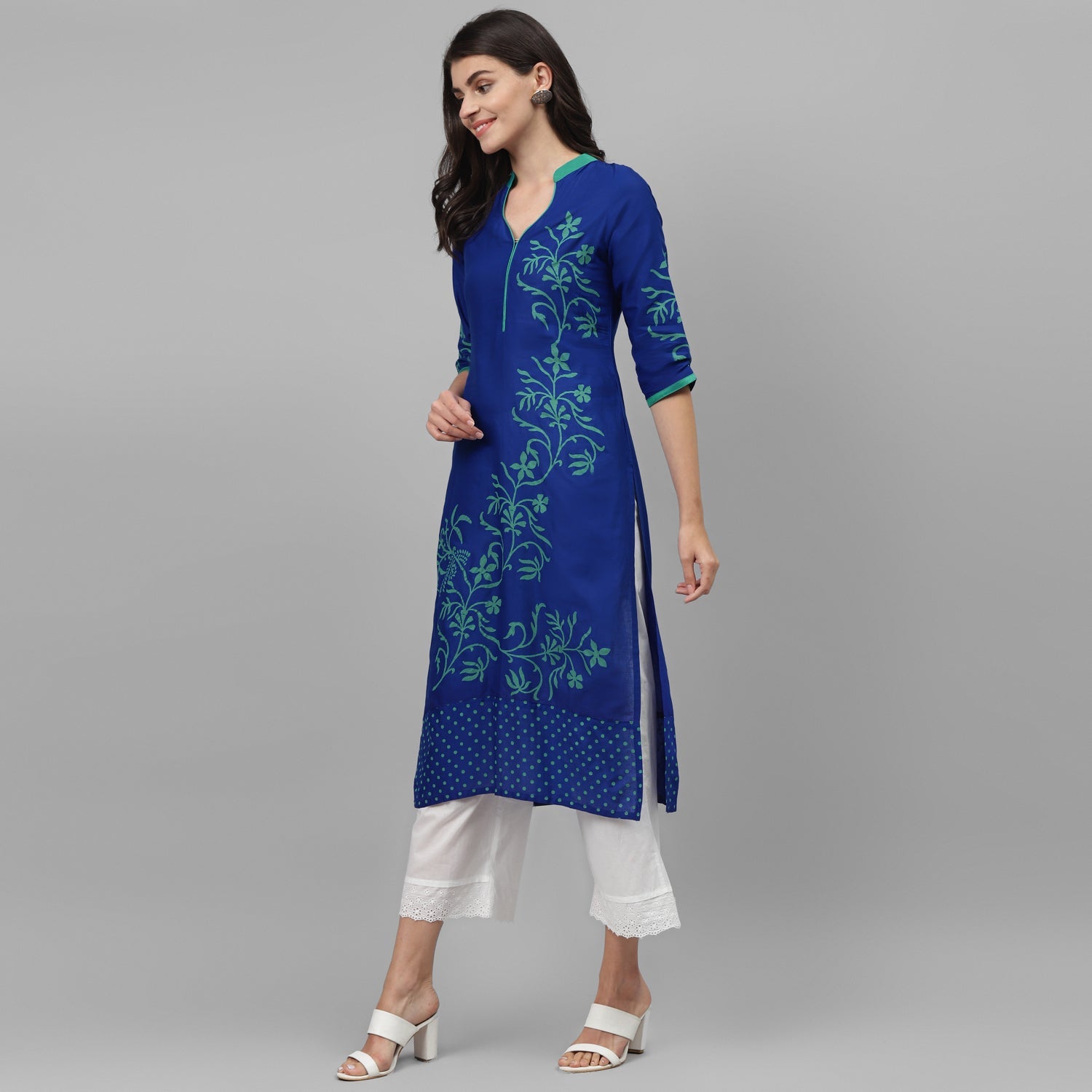 Maai Rayon Hand Printed Kurta Blue - Distacart