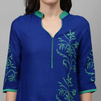 Maai Rayon Hand Printed Kurta Blue - Distacart