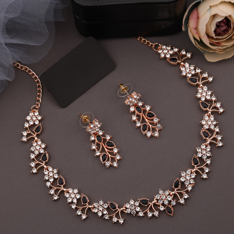 Tehzeeb Creations Brass, Stone, Crystal, Stainless Steel Gold-Polished Black Jewel Set