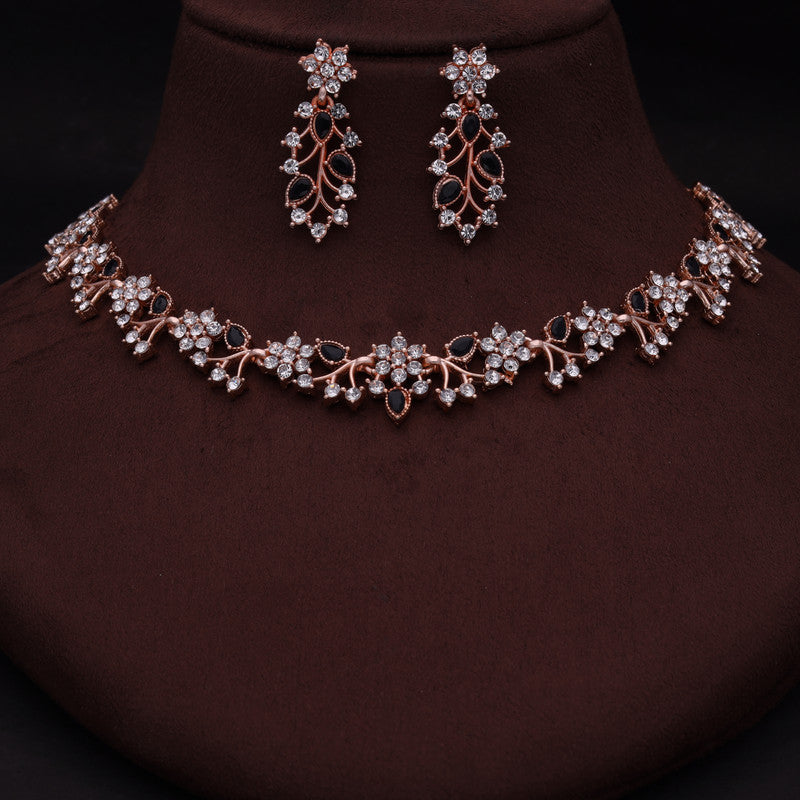 Tehzeeb Creations Brass, Stone, Crystal, Stainless Steel Gold-Polished Black Jewel Set