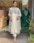 The52 White Women's Gorgeous Embroidered Viscose Chiffon Fabric Pleated Kurta Pant with Dupatta Set - Distacart