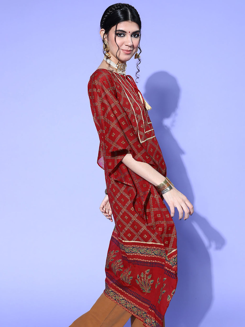 Indo Era Red Printed Kuftan Kurta - Distacart