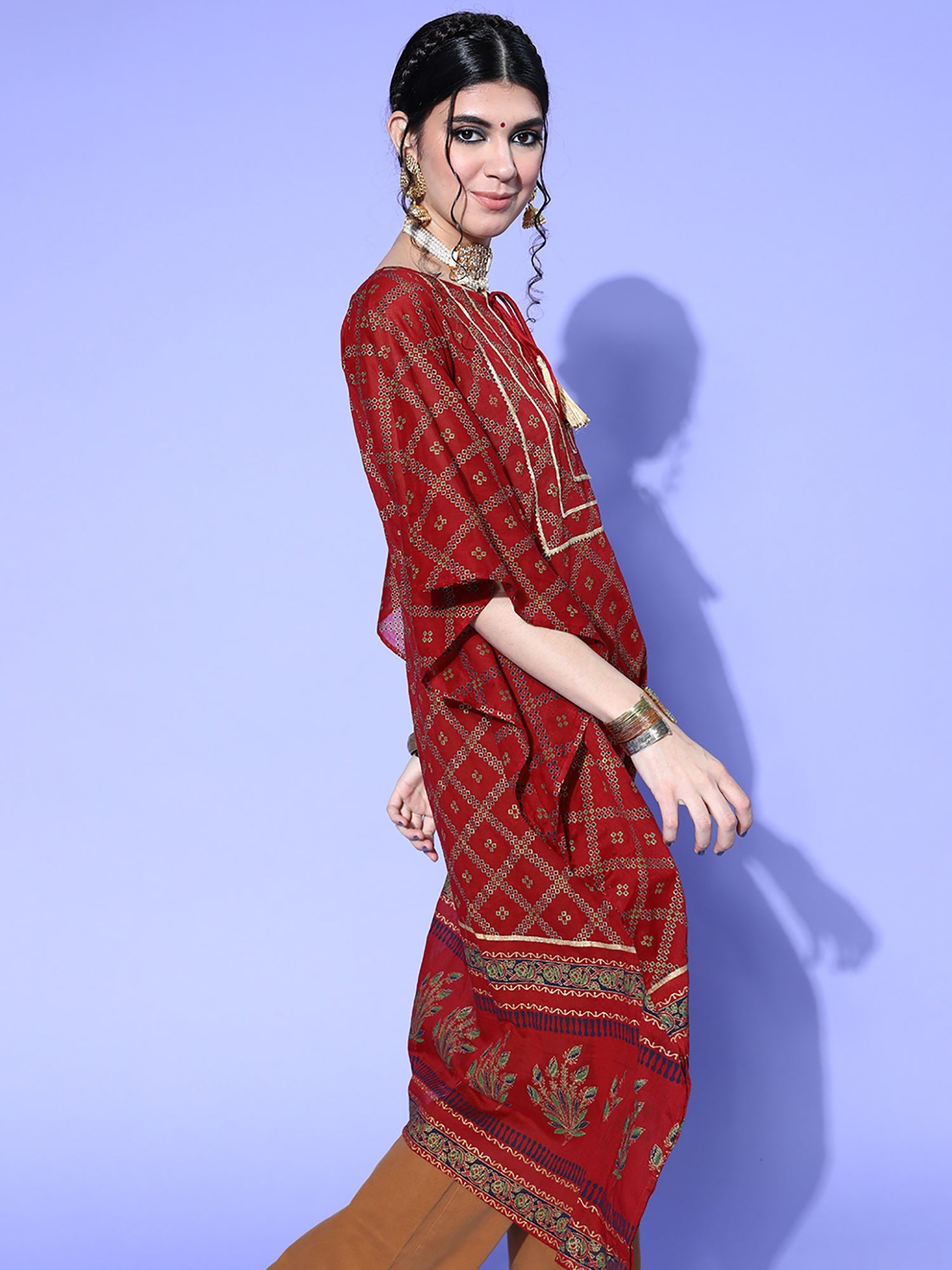 Indo Era Red Printed Kuftan Kurta - Distacart