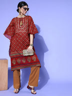 Indo Era Red Printed Kuftan Kurta - Distacart