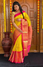 DEIANA'S Beautiful Designer Golden zari Soft Lichi Silk Saree - Yellow