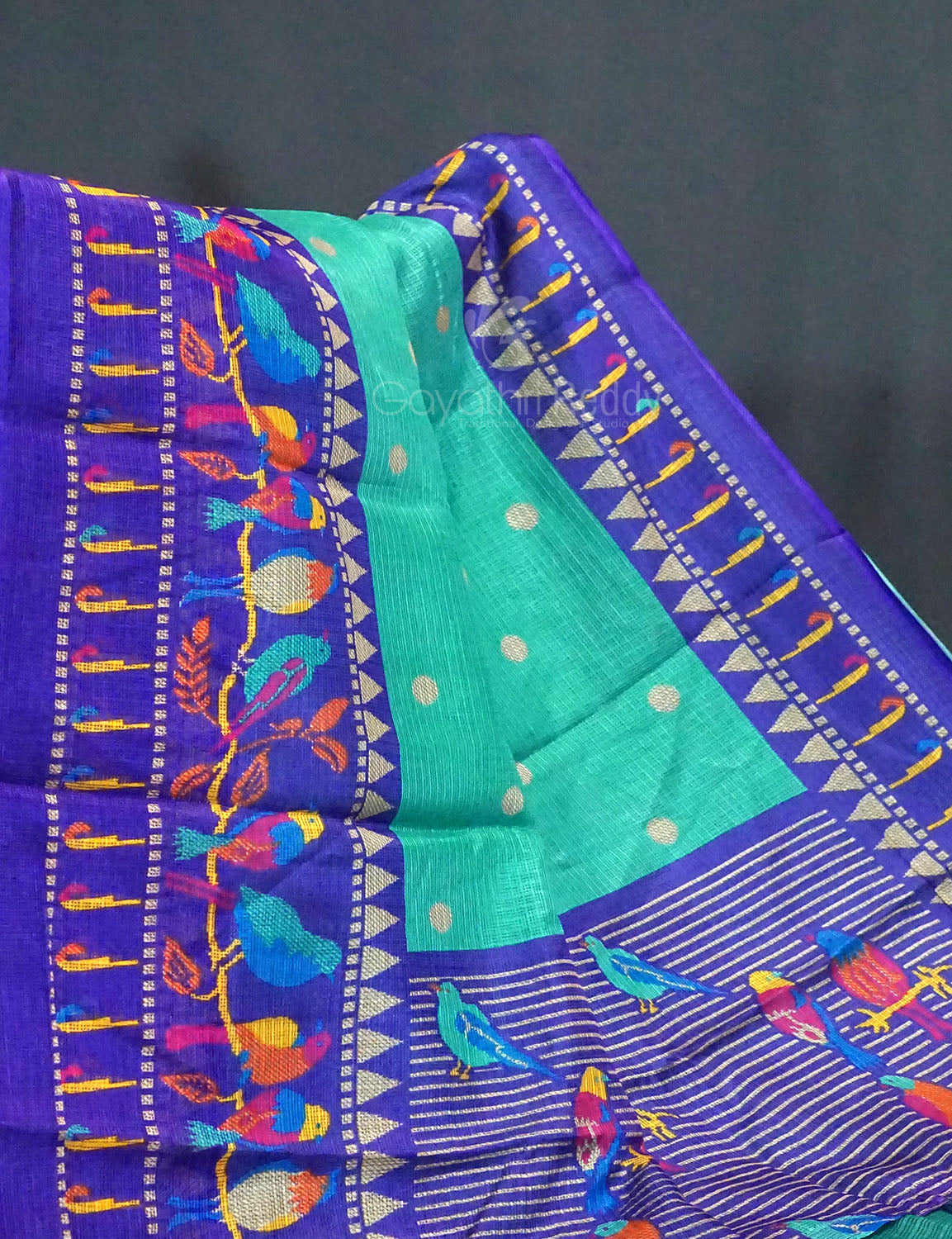 Sea Green Colored with Buttes Semi Silk Kota Saree By Gayathri Reddy Designer Studio