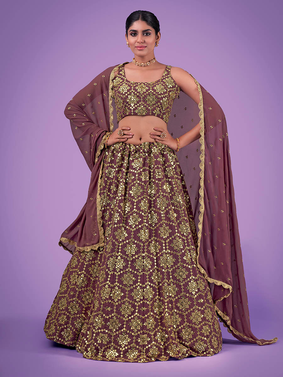 Myra Lilac Georgette Embroidered Designer Lehenga