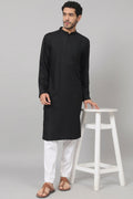 Giza Cotton Black Plain Kurta by Hilo Design